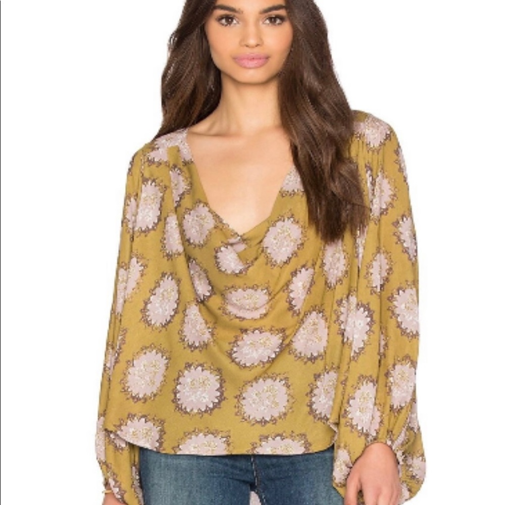 Free People olive green floral blouse